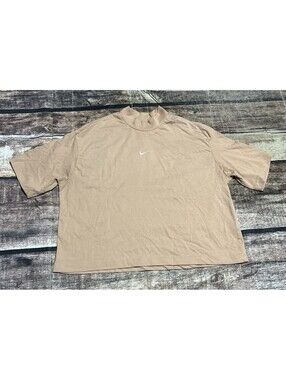 Nike Top Womens Medium Center Swoosh Mock Neck Cotton Tan